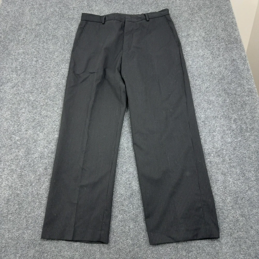 Banana Republic Dress Pants Mens 35/30 Black Wool Blend Pinstripe Flat Front